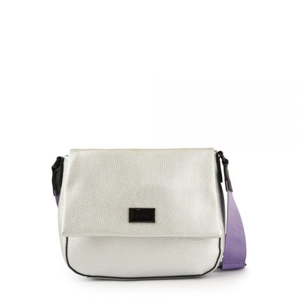 BANDOLERA CON TAPA MEDIANA CHARLIZE PLATEADO