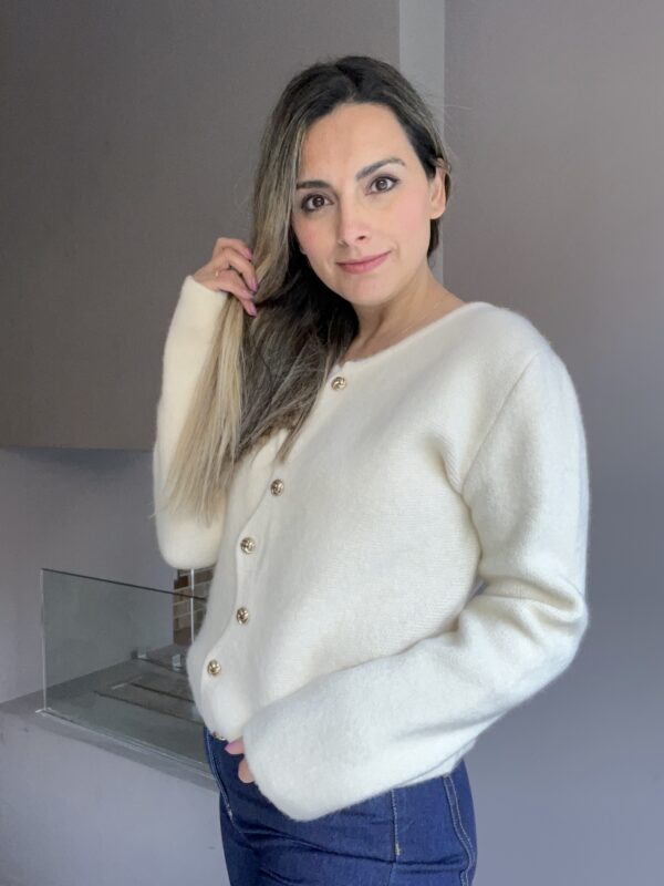 CARDIGAN LANA ANGORA BLANCO CRUDO - Imagen 2