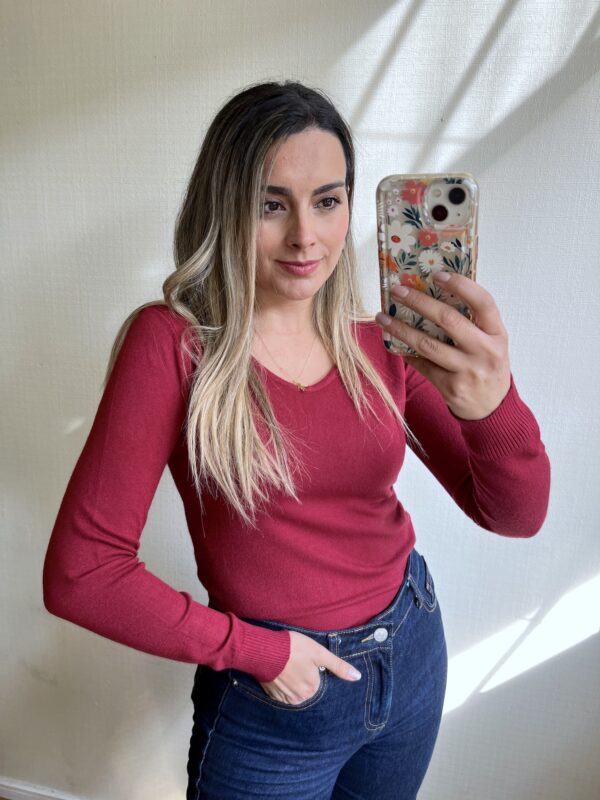 SUETER PUNTO FINO CUELLO V BURDEO