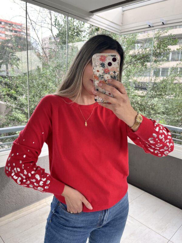 SUETER MANGA GLOBO PRINT ROJO - Imagen 2