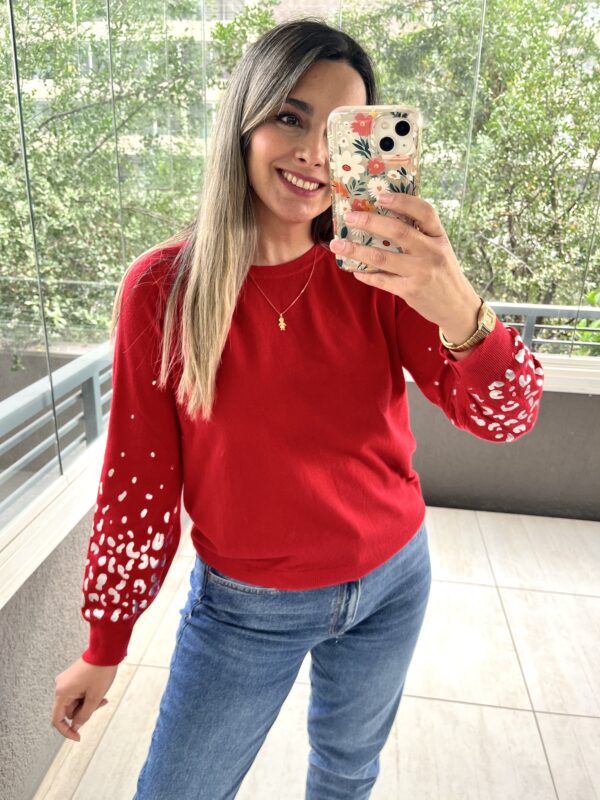 SUETER MANGA GLOBO PRINT ROJO