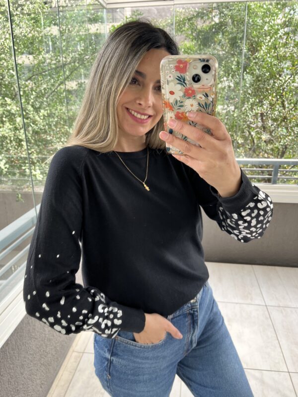 SUETER MANGA GLOBO PRINT NEGRO