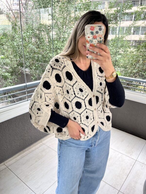 CHALECO TEJIDO MODELO #5001 BEIGE/NEGRO