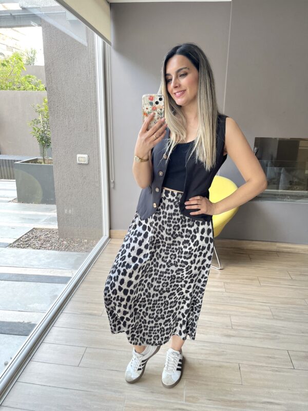 FALDA SATIN ANIMAL PRINT GRIS