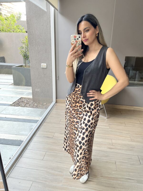 FALDA SATIN ANIMAL PRINT CAFE