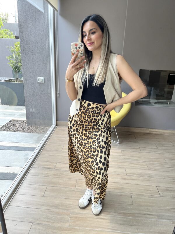 FALDA SATIN ANIMAL PRINT BEIGE